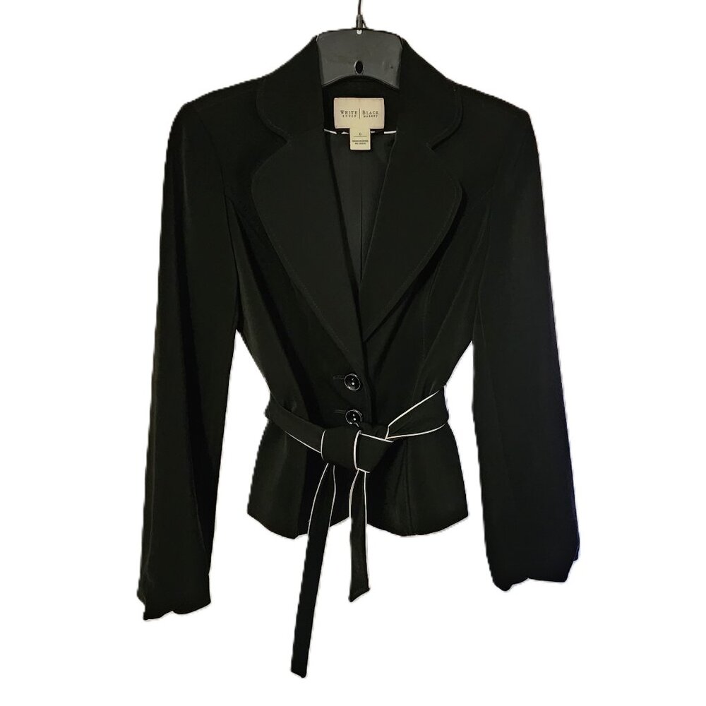 White House Black Market Contrast Piping Blazer Size 4 Excellent LN